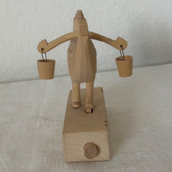 USSR Russia Wooden Hand Carved Moving Rooster Chicken with Buckets Toy - Picture 4 of 11